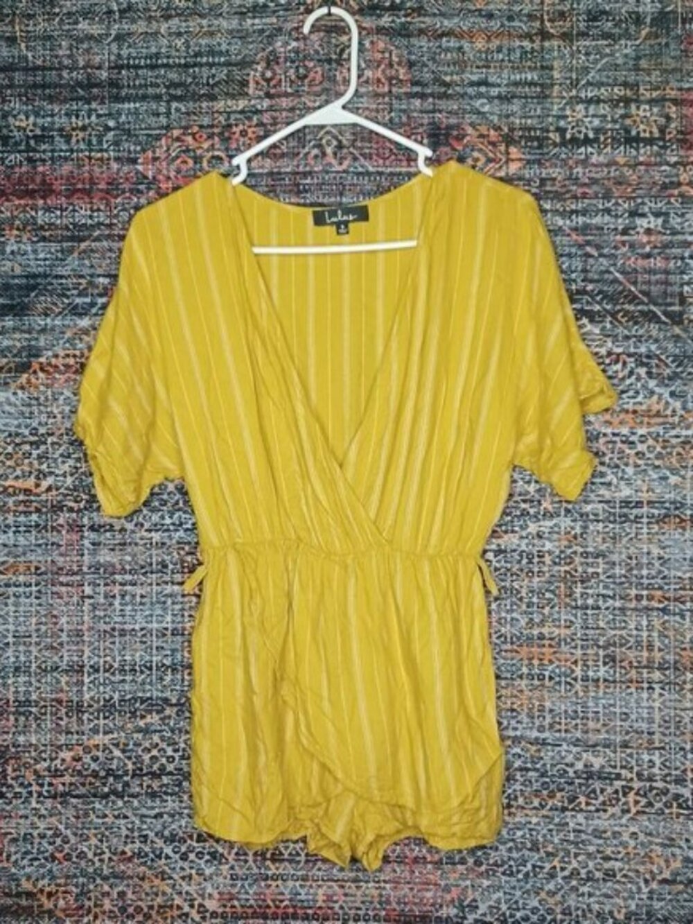lulus womens mustard an white striped romper S